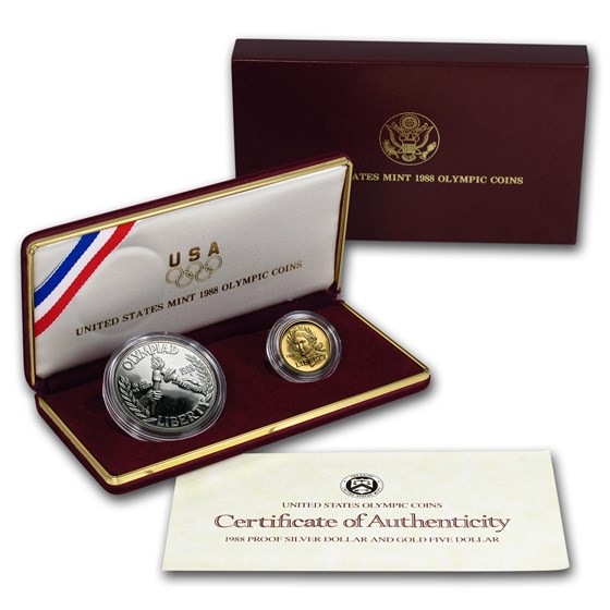 1988 2-Coin Commem Olympic Set BU (w/Box & COA) 1988 2-Coin Commem Olympic Set BU (w/Box & COA)